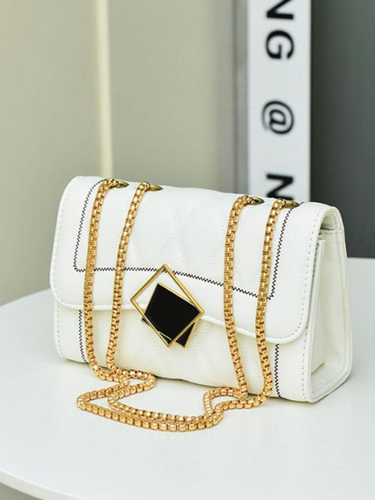 Women'S Pu Leather Chain Strap Crossbody Bag, Casual Solid Color Quilted Shoulder Bag, Casual Trendy High-Quality Daily Commuting Bag, Girl Shopping Bag